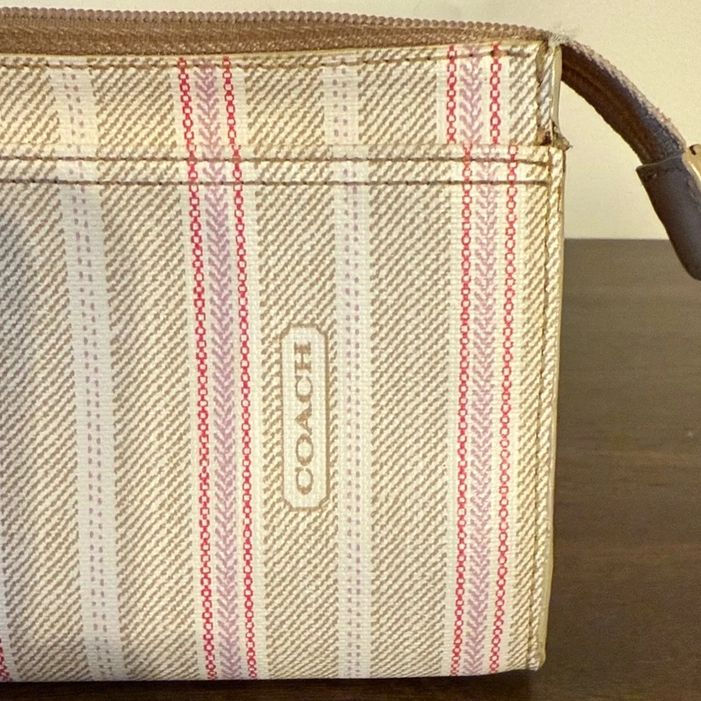 Coach Beige and Pink Striped Wristlet - Picture 3 of 8